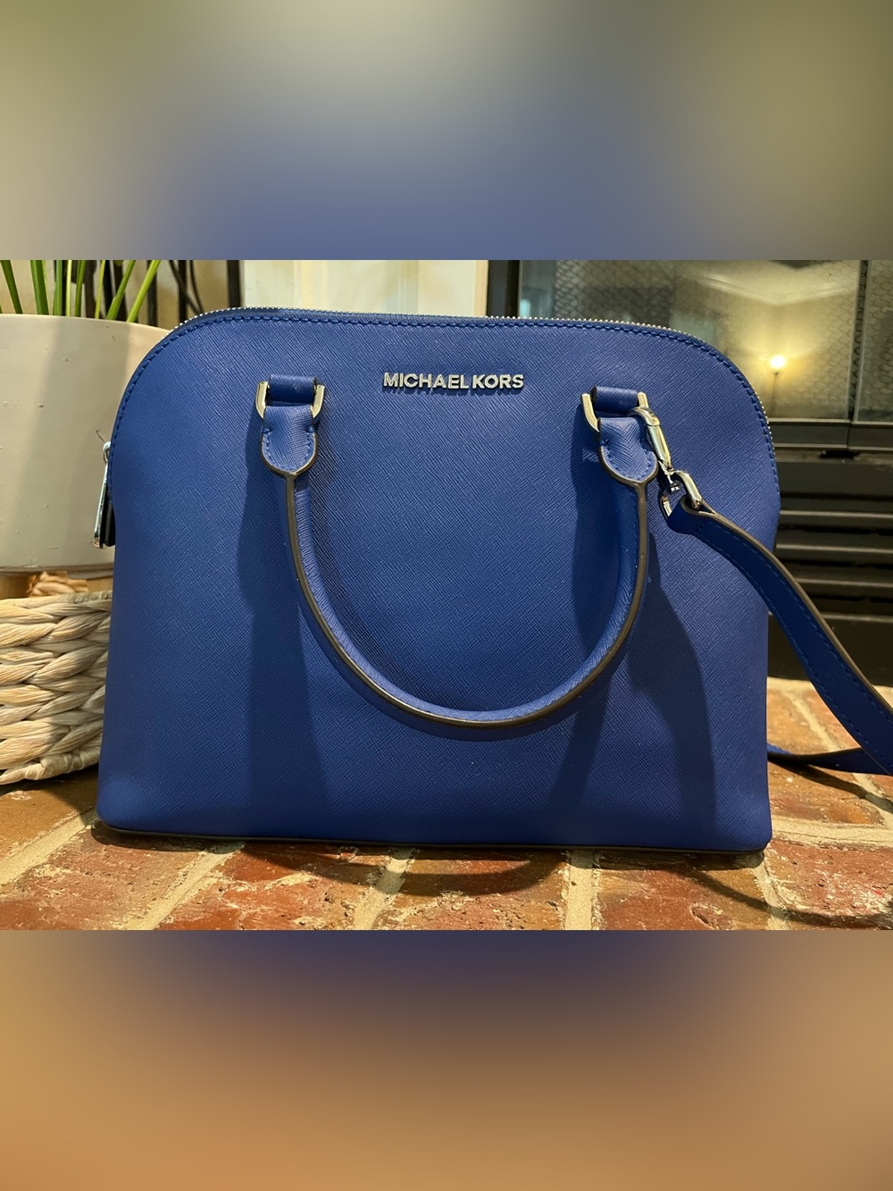 Michael Kors Blue Saffiano Dome Satchel